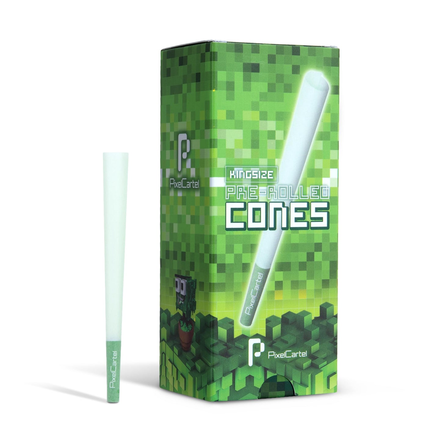 Pixel Cartel Pre Rolled Cones - Green and Blue King Size and 1 1/4 Variation