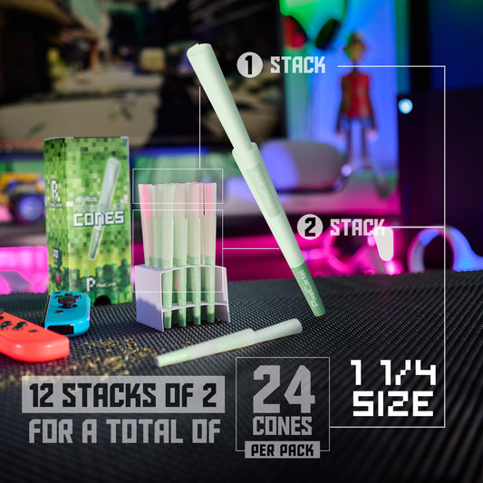 Pixel Cartel Pre Rolled Cones - Green and Blue King Size and 1 1/4 Variation