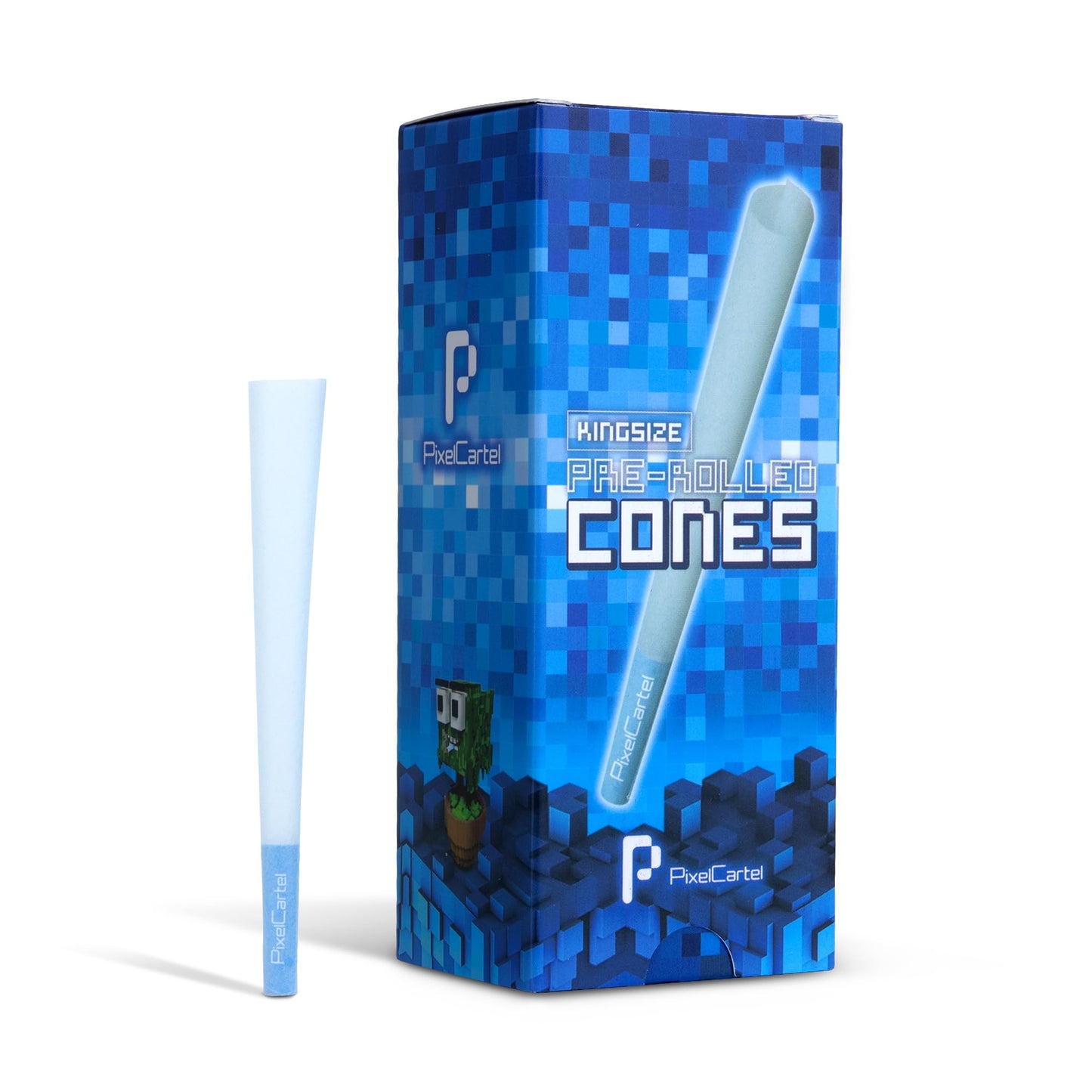 Pixel Cartel Pre Rolled Cones - Green and Blue King Size and 1 1/4 Variation