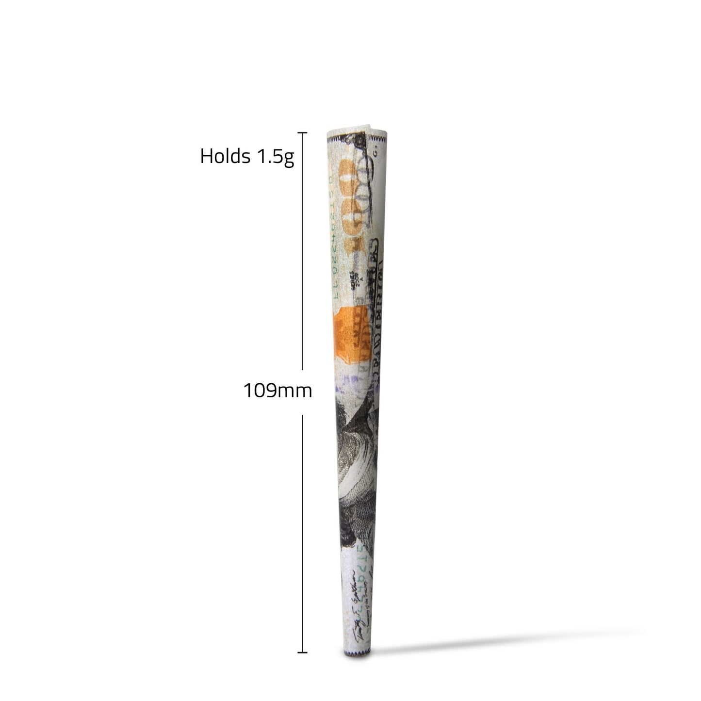 100 Dollar Pre-Rolled Cones - 50 Pack King Size with Tips & Packing Sticks | Hundred Dollar Bill Rolling Papers - Benjamin-Inspired