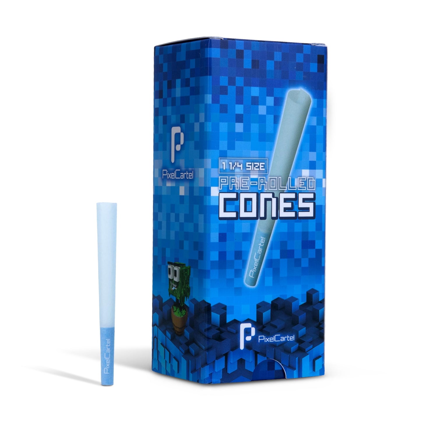 Pixel Cartel Pre Rolled Cones - Green and Blue King Size and 1 1/4 Variation