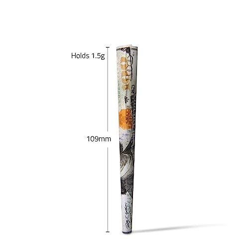 100 Dollar Pre-Rolled Cones - 50 Pack King Size with Tips & Packing Sticks | Hundred Dollar Bill Rolling Papers - Benjamin-Inspired