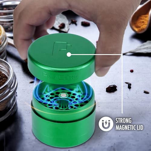 Metal Herb Grinder 63mm (2.5”) - Premium Aluminium Herb & Spice Grinder - 4 Piece Manual Grinding Mill with Pollen Catcher - Large Capacity Grinder - Pixel Cartel