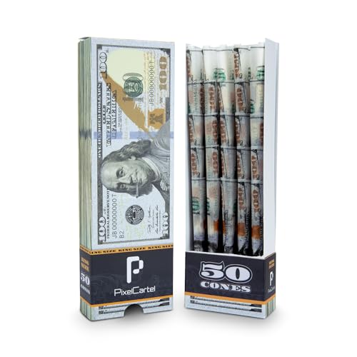 100 Dollar Pre-Rolled Cones - King Size - 50 Cones - Paperboard Packaging - Plastic-Free Storage